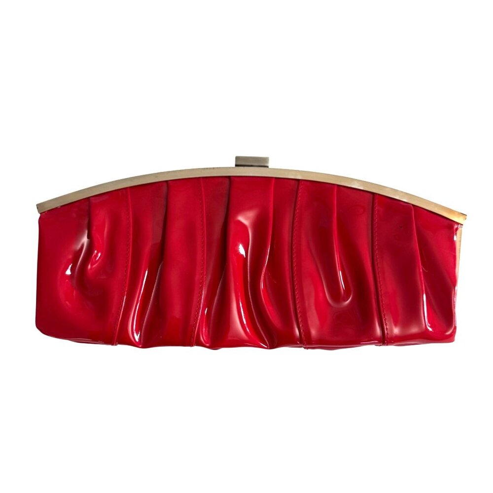 La Regale Women's Clutch Bag Purse Red Patent Leather Pleated Vintage 80s Formal